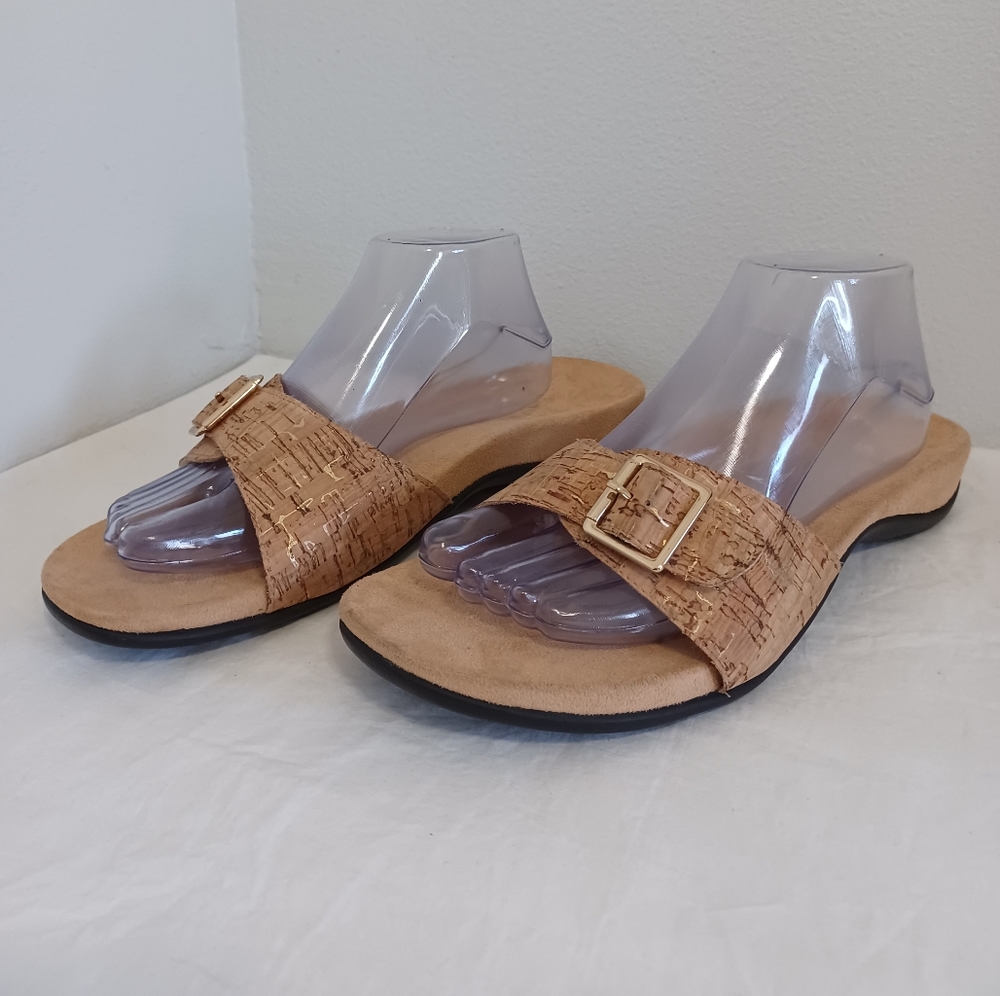 Vionic Santos slide sandals buckle adjustable tan size 11 women's